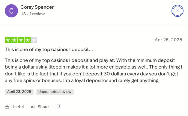 Trustpilot review Adrenaline Casino experience