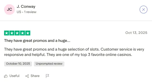 Happy customer review Adrenaline Casino Canada