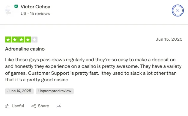 Adrenaline Casino review from Canadian player