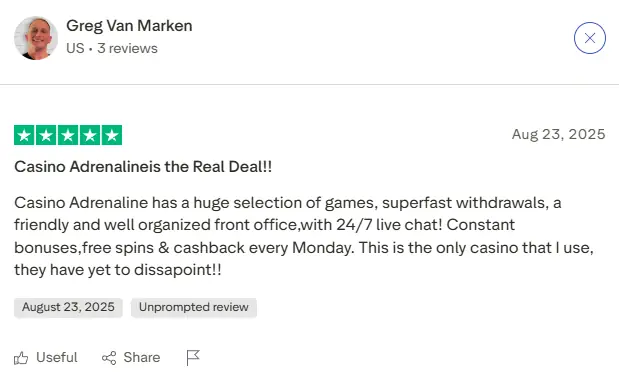 Canadian user review on Adrenaline Casino bonuses
