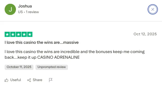 Adrenaline Casino positive review screenshot